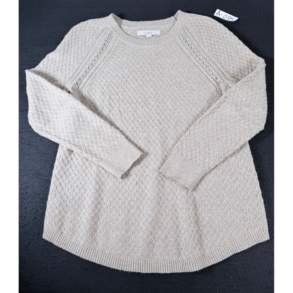 LOFT Womens Beige Textured Knit Raglan Sweater Eyelet Detail Medium 502241